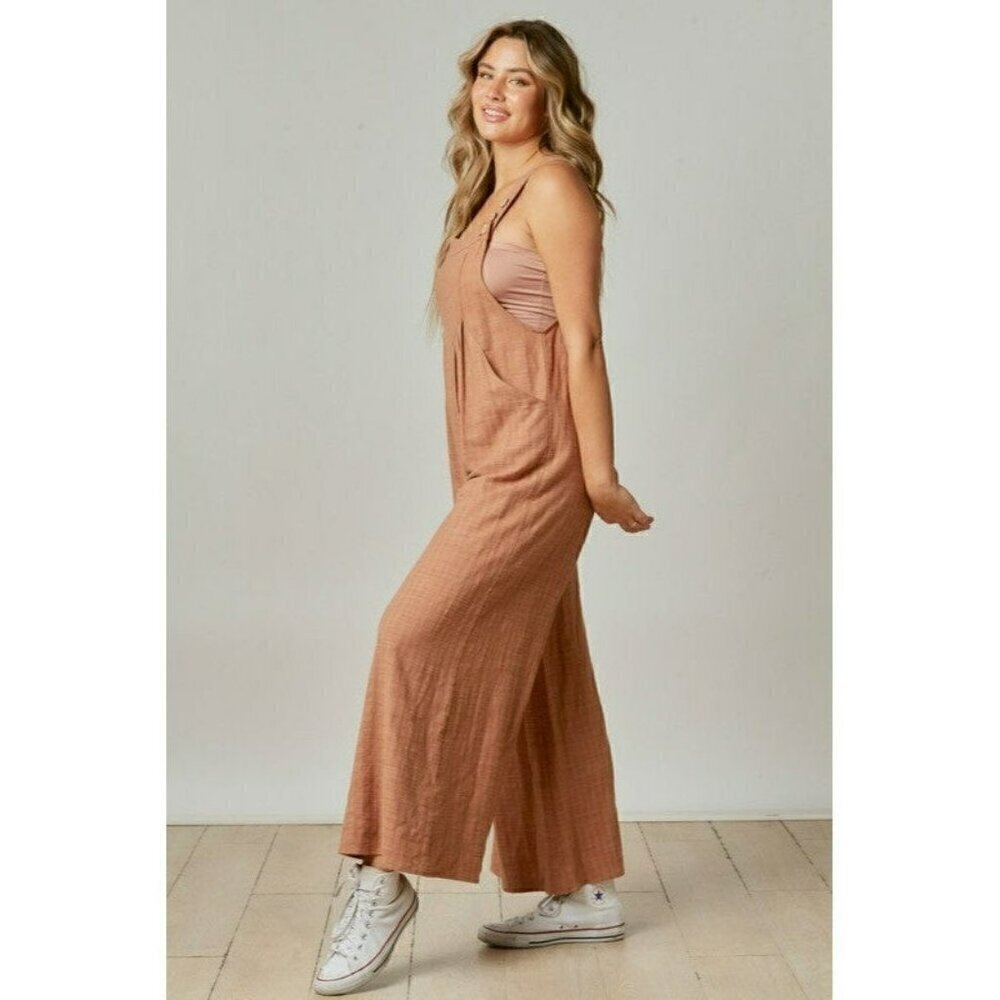 Let's Make Plans Wide Leg Overalls in Beige - Picture 6 of 7